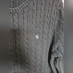 Ralph Lauren Black Cable Knit Crewneck Sweater